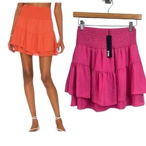 Krisa Bright Pink Pull On Smocked Waist Mini Skirt XS 000SMP NEW Revolve